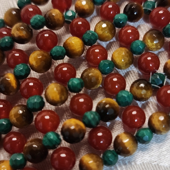 VINTAGE 1970s Natural Stone BRACELET – Vein Agate, Malachite, Tiger Eye - Picture 7 of 14